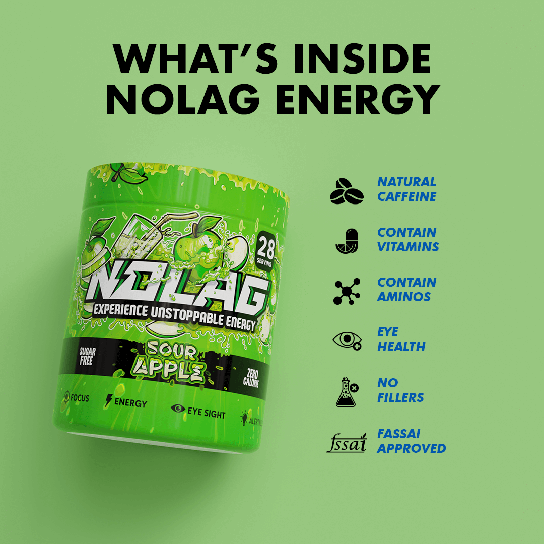 What inside No Lag Energy Drink Sour Apple Flavour